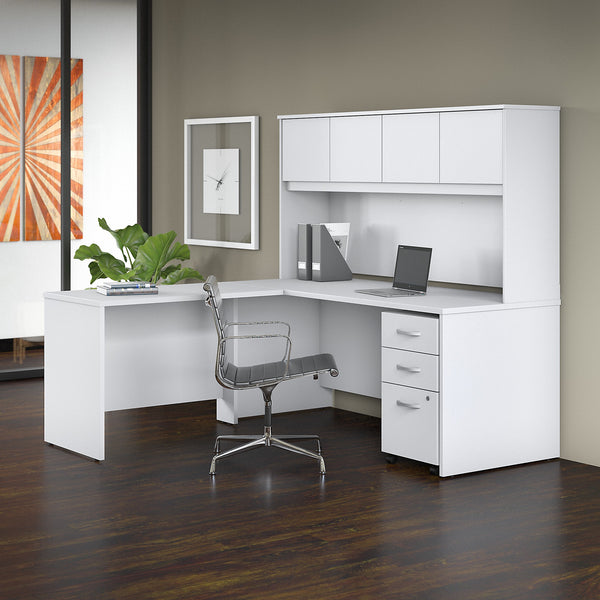 Bush Business Furniture Studio C 72W x 30D L Shaped Desk with Hutch, Mobile File Cabinet and 42W Return | White