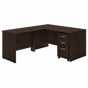 Bush Business Furniture Studio C 60W x 30D L Shaped Desk with Mobile File Cabinet and 42W Return | Black Walnut/Black Walnut