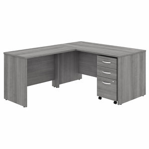 Bush Business Furniture Studio C 60W x 30D L Shaped Desk with Mobile File Cabinet and 42W Return | Platinum Gray