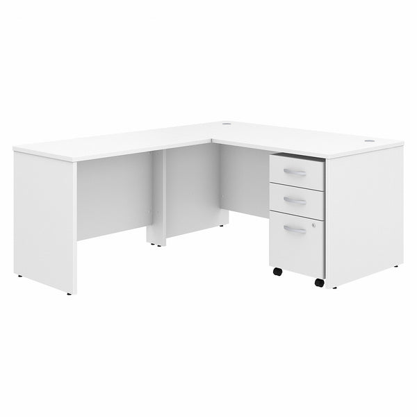 Bush Business Furniture Studio C 60W x 30D L Shaped Desk with Mobile File Cabinet and 42W Return | White