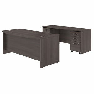 Bush Business Furniture Studio C 72W x 36D Bow Front Desk and Credenza with Mobile File Cabinets | Storm Gray