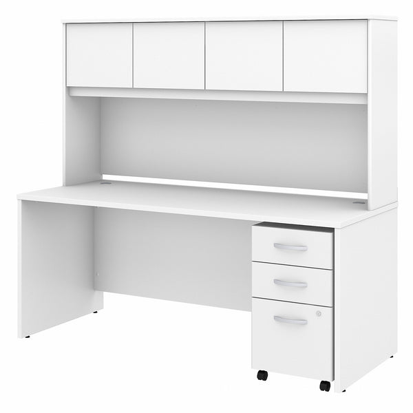 Bush Business Furniture Studio C 72W x 30D Office Desk with Hutch and Mobile File Cabinet | White