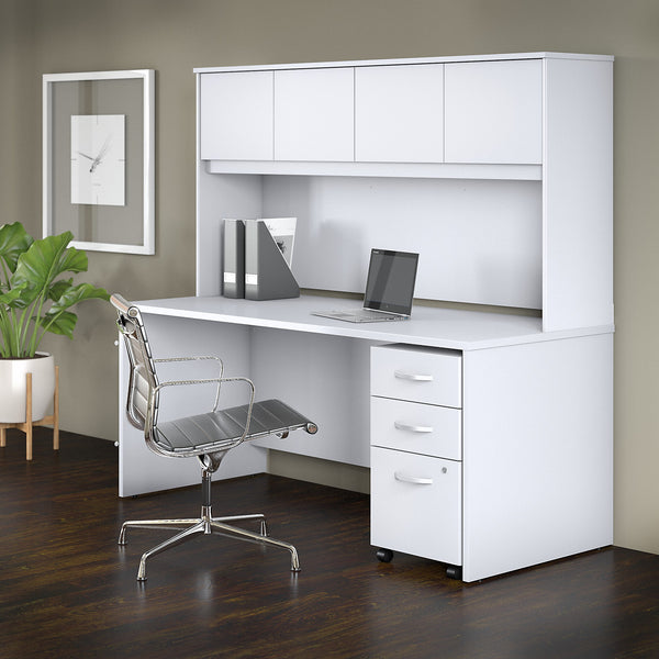 Bush Business Furniture Studio C 72W x 30D Office Desk with Hutch and Mobile File Cabinet | White