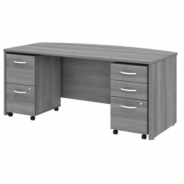 Bush Business Furniture Studio C 72W x 36D Bow Front Desk with Mobile File Cabinets | Platinum Gray