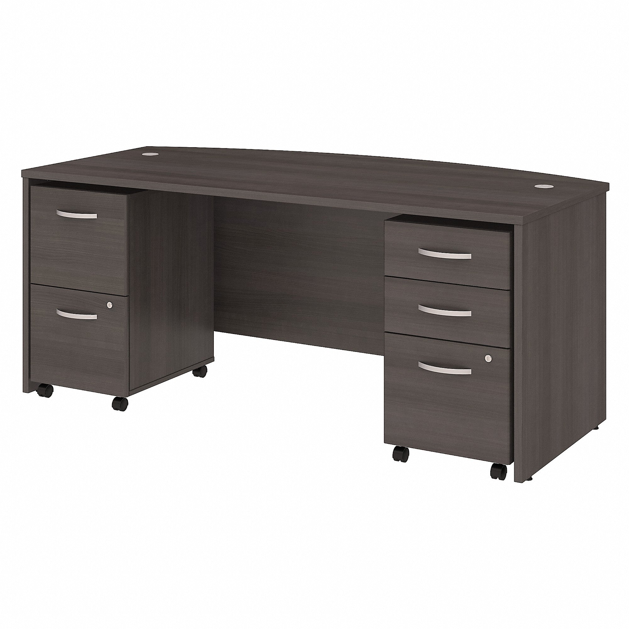 Bush Business Furniture Studio C 72W x 36D Bow Front Desk with Mobile File Cabinets | Storm Gray
