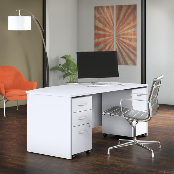 Bush Business Furniture Studio C 72W x 36D Bow Front Desk with Mobile File Cabinets | White