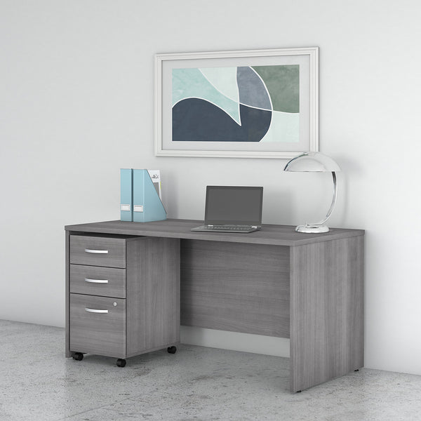 Bush Business Furniture Studio C 60W x 30D Office Desk with Mobile File Cabinet | Platinum Gray