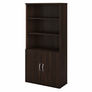Bush Business Furniture Studio C Tall 5 Shelf Bookcase with Doors | Black Walnut