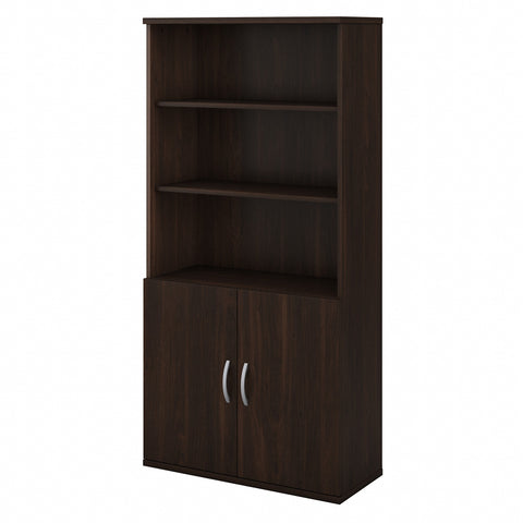 Bush Business Furniture Studio C Tall 5 Shelf Bookcase with Doors | Black Walnut