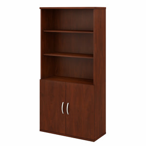 Bush Business Furniture Studio C 5 Shelf Bookcase with Doors | Hansen Cherry