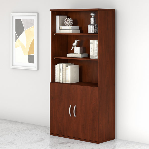 Bush Business Furniture Studio C 5 Shelf Bookcase with Doors | Hansen Cherry