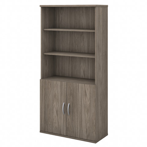 Bush Business Furniture Studio C Tall 5 Shelf Bookcase with Doors | Modern Hickory