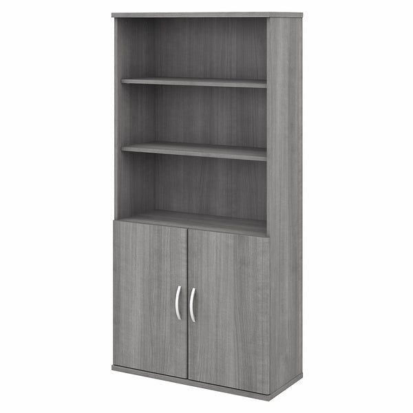 Bush Business Furniture Studio C 5 Shelf Bookcase with Doors | Platinum Gray