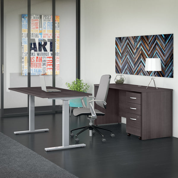 Bush Business Furniture Studio C 60W x 30D Height Adjustable Standing Desk, Credenza and Mobile File Cabinet | Storm Gray