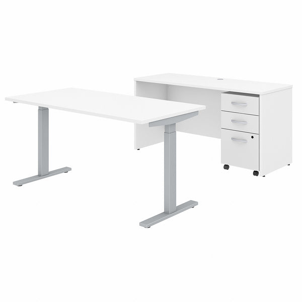 Bush Business Furniture Studio C 60W x 30D Height Adjustable Standing Desk, Credenza and Mobile File Cabinet | White