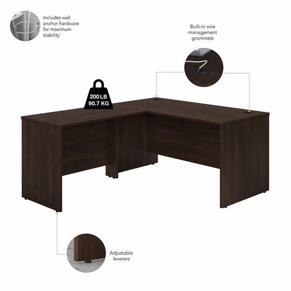 Bush Business Furniture Studio C 60W x 30D L Shaped Desk with 42W Return | Black Walnut/Black Walnut