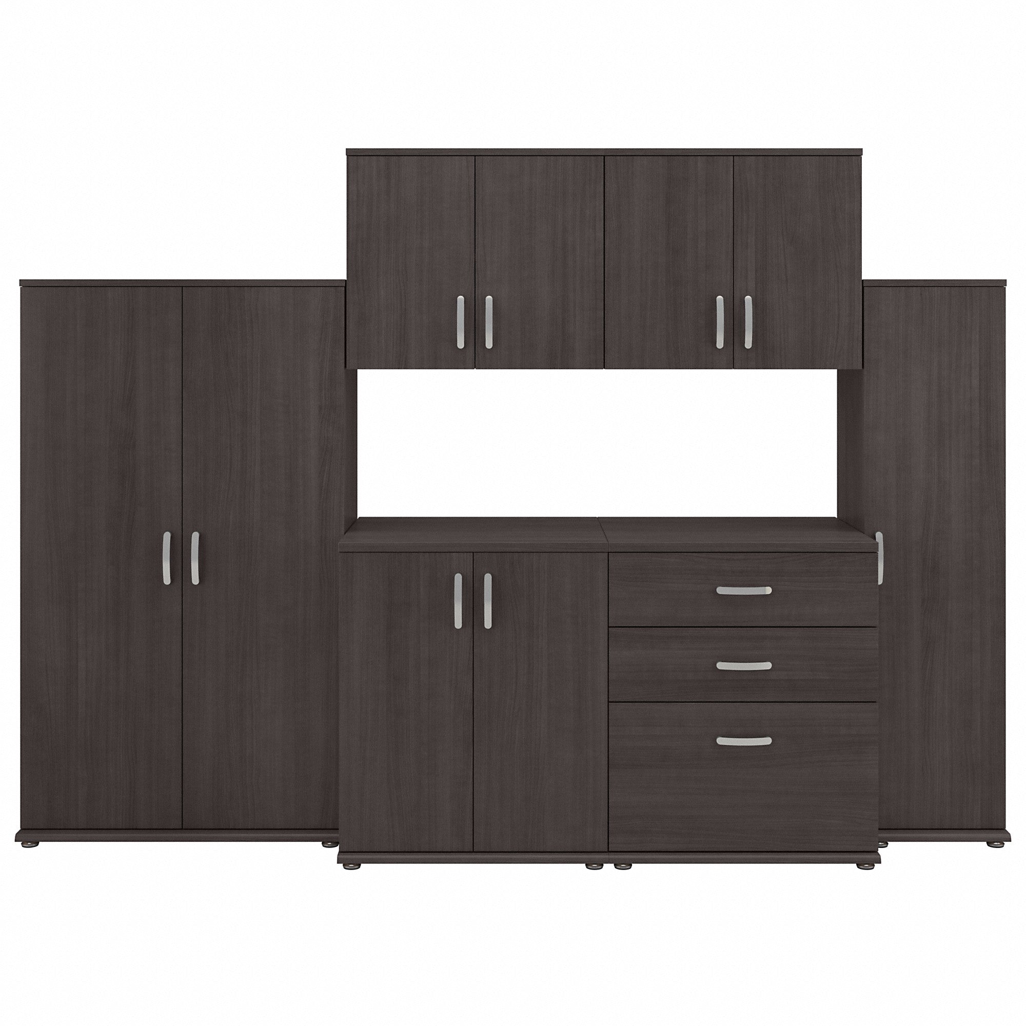 Bush Business Furniture Universal 108W 6 Piece Modular Storage Set with Floor and Wall Cabinets | Storm Gray/Storm Gray