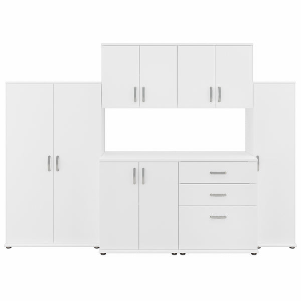 Bush Business Furniture Universal 108W 6 Piece Modular Storage Set with Floor and Wall Cabinets | White/White