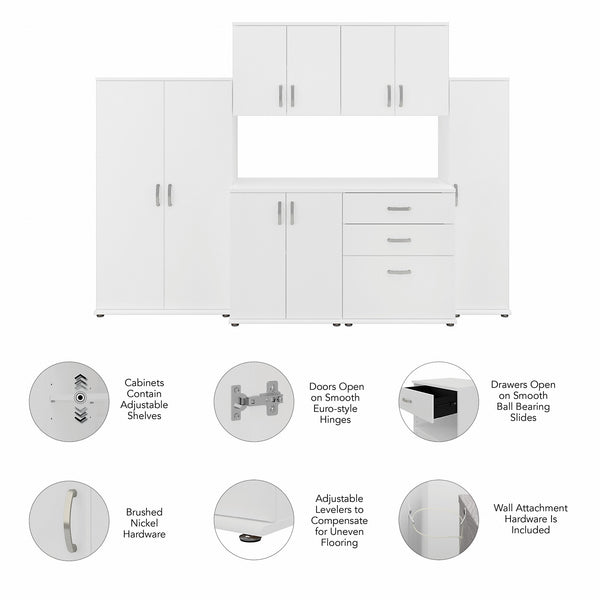 Bush Business Furniture Universal 108W 6 Piece Modular Storage Set with Floor and Wall Cabinets | White/White