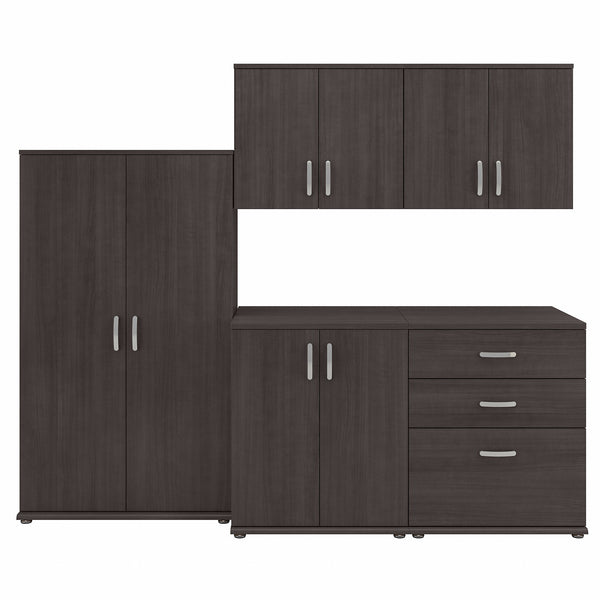 Bush Business Furniture Universal 92W 5 Piece Modular Storage Set with Floor and Wall Cabinets | Storm Gray/Storm Gray