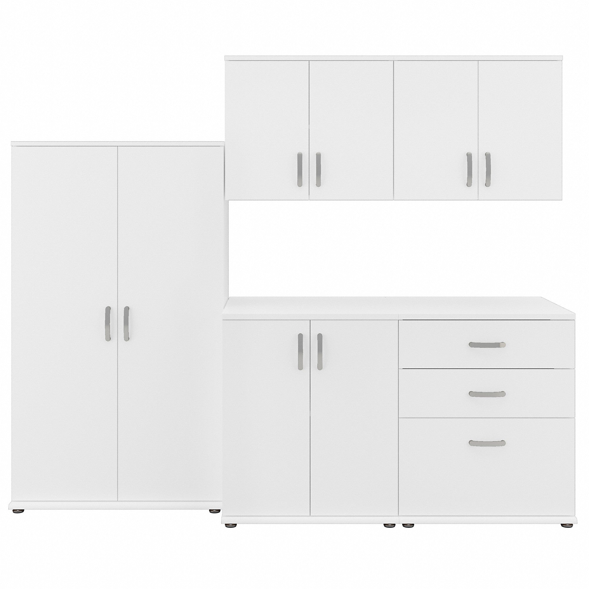 Bush Business Furniture Universal 92W 5 Piece Modular Storage Set with Floor and Wall Cabinets | White/White