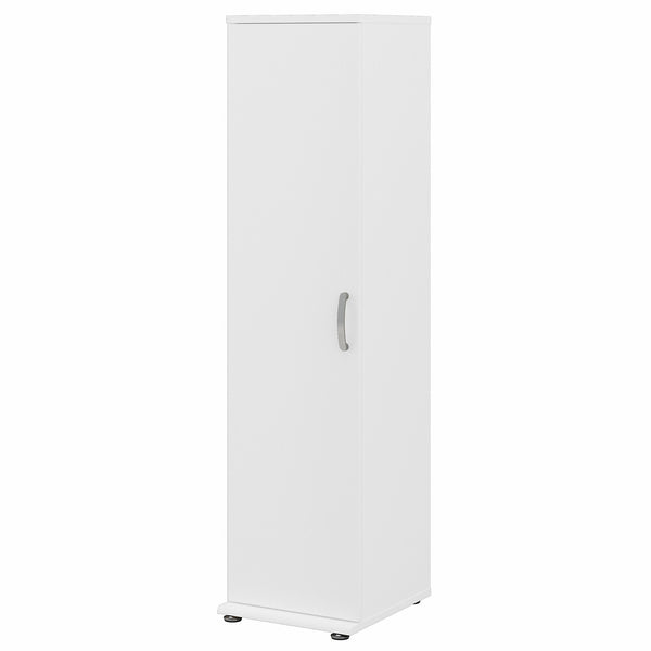 Bush Business Furniture Universal Tall Narrow Storage Cabinet with Door and Shelves | White/White