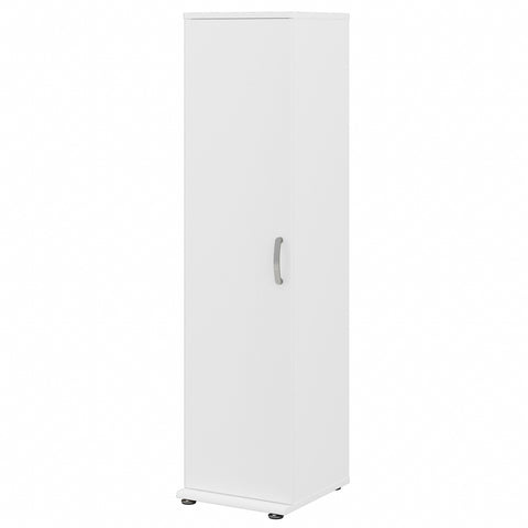 Bush Business Furniture Universal Tall Narrow Storage Cabinet with Door and Shelves | White/White