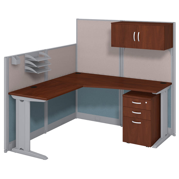 Bush Business Furniture Office in an Hour 65W x 65D L Shaped Cubicle Workstation with Storage | Hansen Cherry