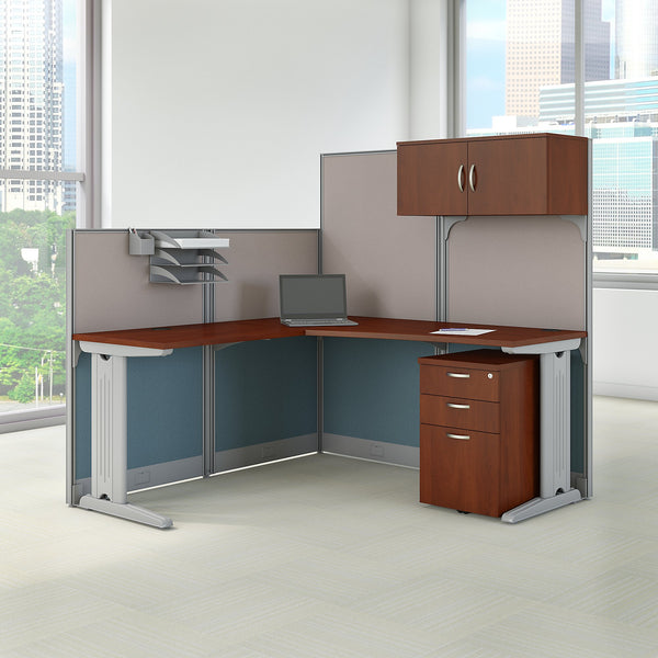 Bush Business Furniture Office in an Hour 65W x 65D L Shaped Cubicle Workstation with Storage | Hansen Cherry