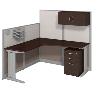 Bush Business Furniture Office in an Hour 65W x 65D L Shaped Cubicle Workstation with Storage | Mocha Cherry