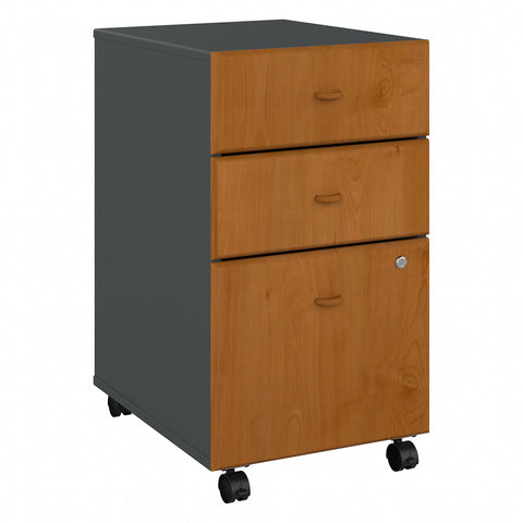 Bush Business Furniture Series A 3 Drawer Mobile File Cabinet | Natural Cherry/Slate
