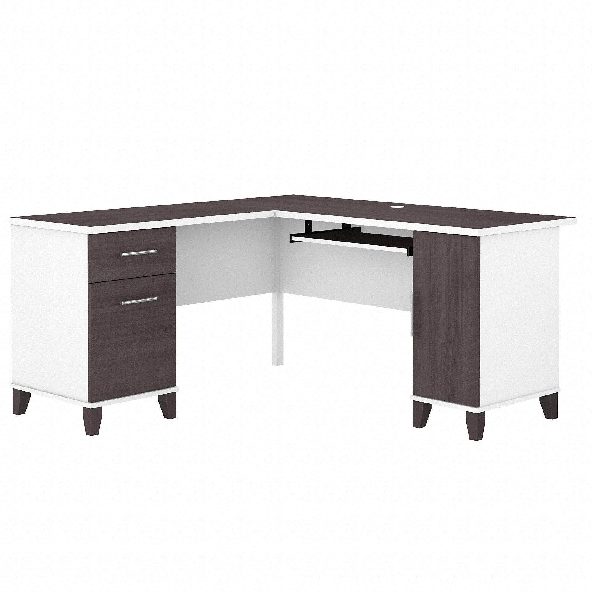 Bush Furniture Somerset 60W L Shaped Desk with Storage | Storm Gray/White
