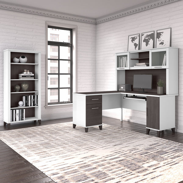 Bush Furniture Somerset 60W L Shaped Desk with Storage | Storm Gray/White