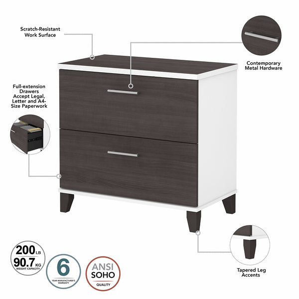 Bush Furniture Somerset 2 Drawer Lateral File Cabinet | Storm Gray/White