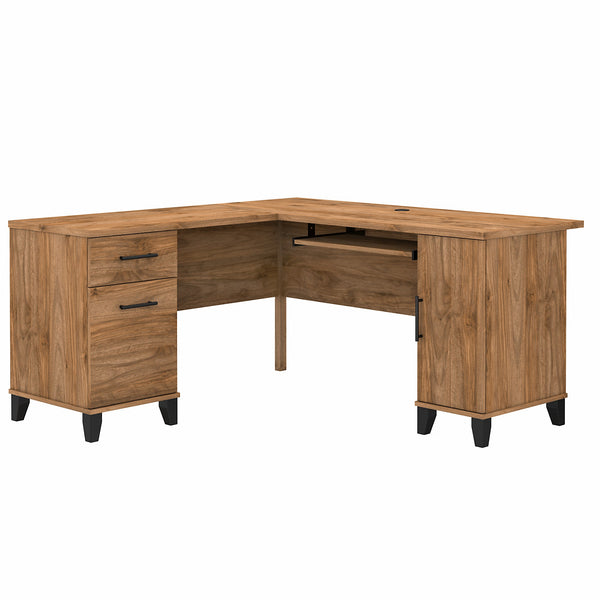 Bush Furniture Somerset 60W L Shaped Desk with Storage | Fresh Walnut
