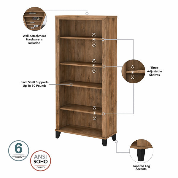 Bush Furniture Somerset Tall 5 Shelf Bookcase | Fresh Walnut