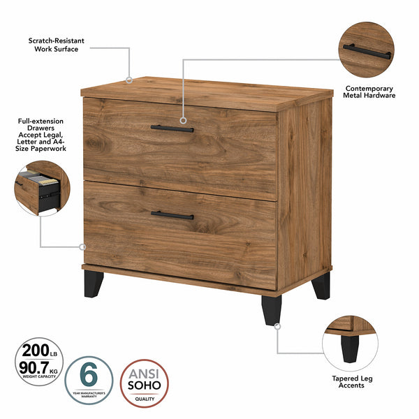 Bush Furniture Somerset 2 Drawer Lateral File Cabinet | Fresh Walnut