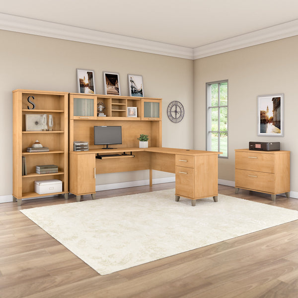 Bush Furniture Somerset 72W L Shaped Desk with Storage | Maple Cross