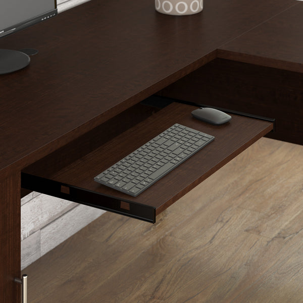 Bush Furniture Somerset 60W L Shaped Desk with Storage | Mocha Cherry